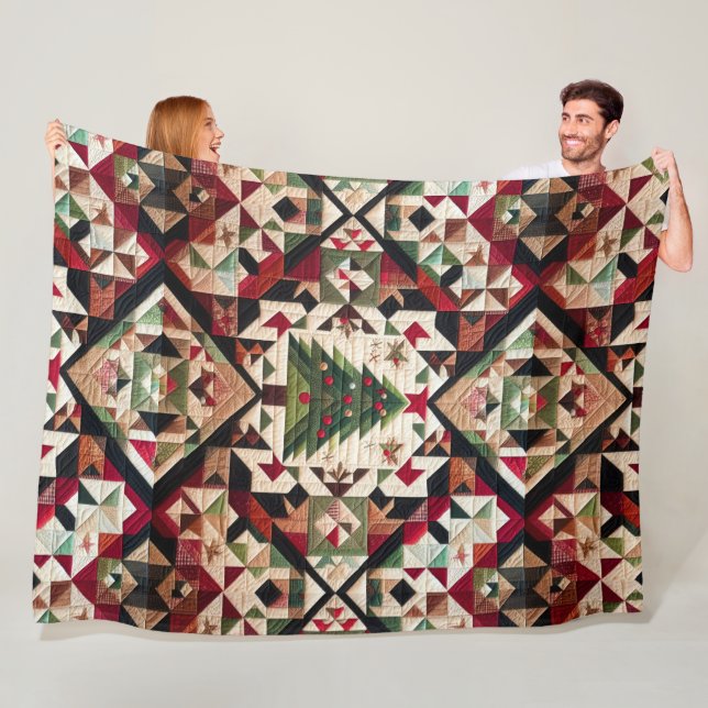 Quilted Christmas Design Fleece Blanket (In Situ)
