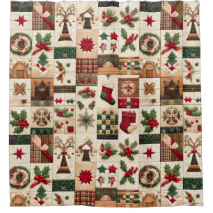 Quilted Christmas Design Shower Curtain