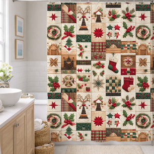 Quilted Christmas Design Shower Curtain