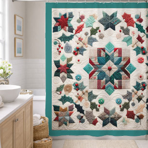 Quilted Christmas Design Shower Curtain