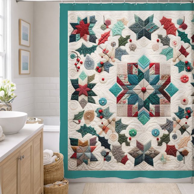 Quilted Christmas Design Shower Curtain (Creator Uploaded)