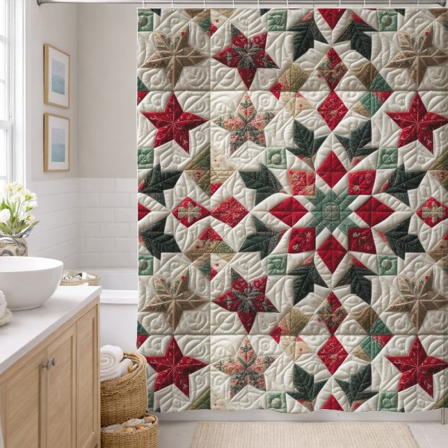 Quilted Christmas Design Shower Curtain (Creator Uploaded)
