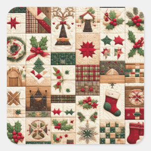 Quilted Christmas Design Square Sticker