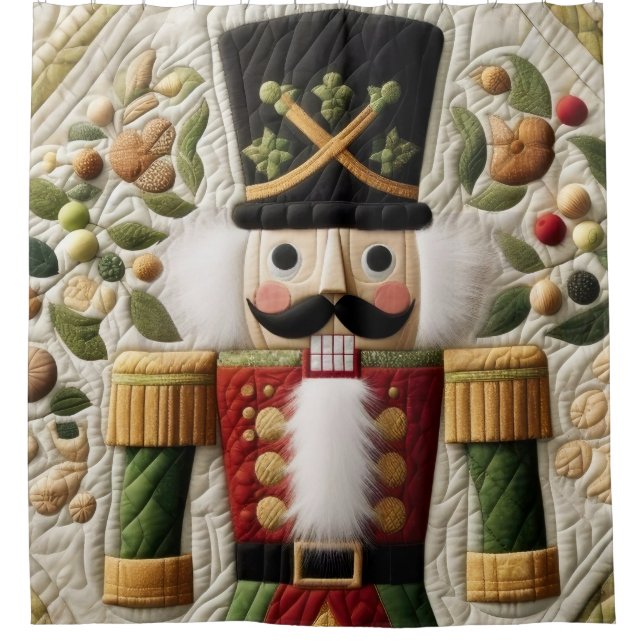 Quilted Christmas Nutcracker Shower Curtain (Front)