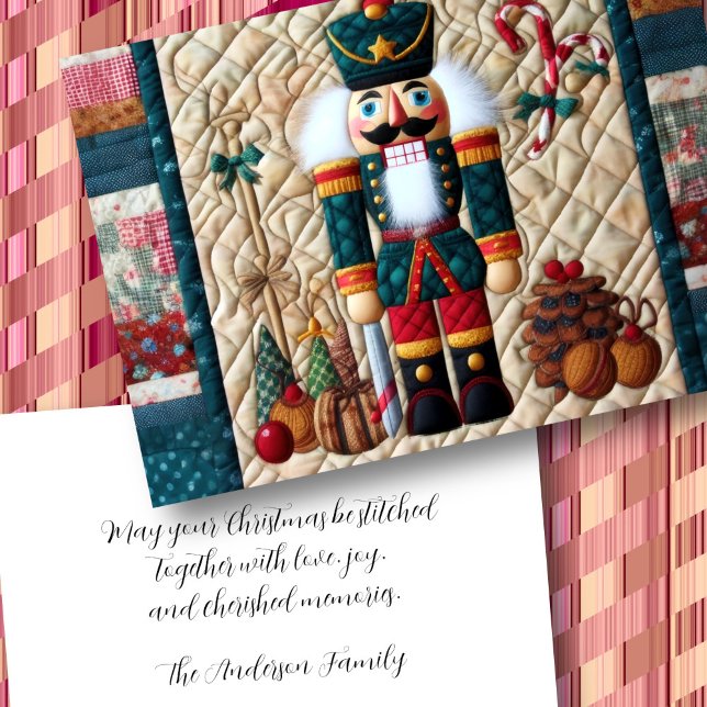 Quilted Christmas Nutcracker Teal Thank You Card (Creator Uploaded)
