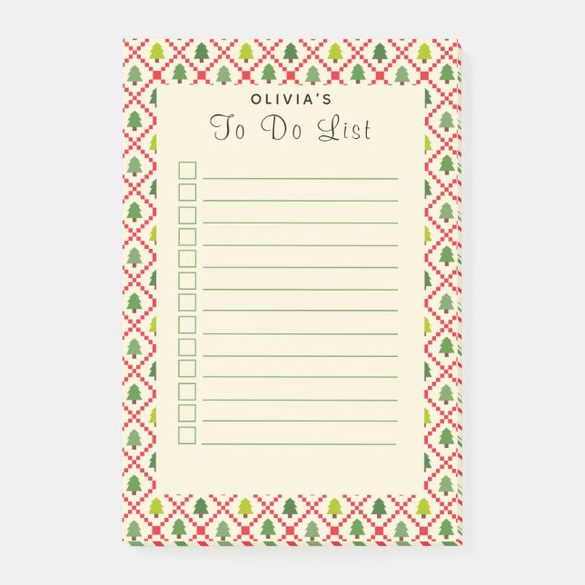 Quilted Christmas Trees To Do List Post-It Notes (Front)