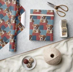 Quilted Dog On Patchwork Pattern Wrapping Paper