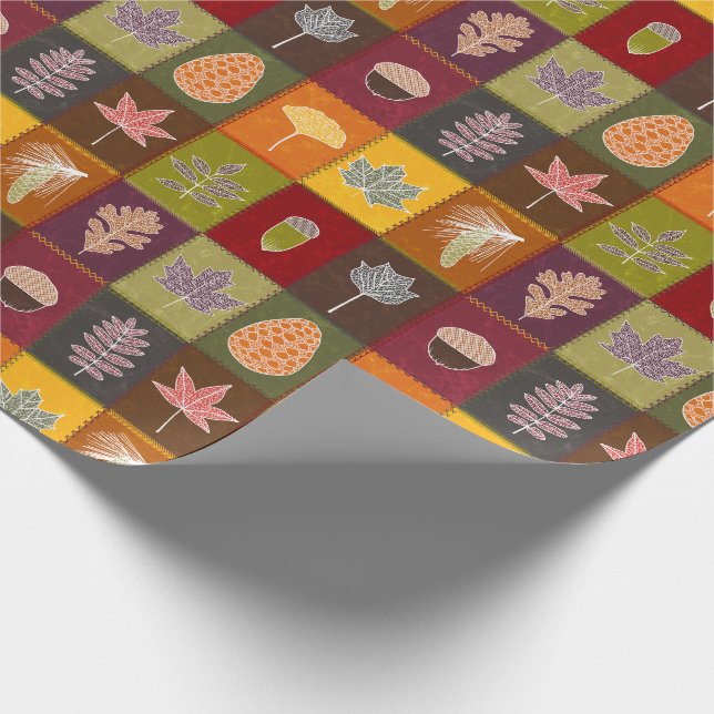 Quilted Fall Leaves Wrapping Paper (Corner)