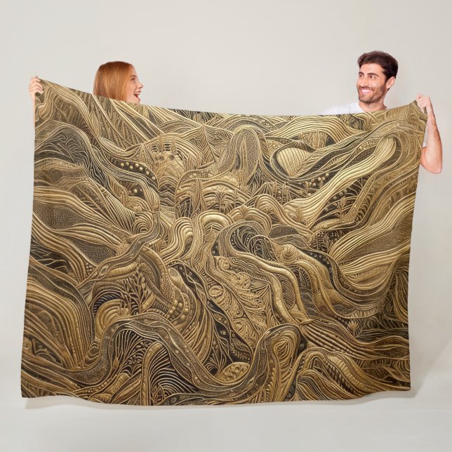 Quilted Gold Abstract Design Fleece Blanket (In Situ)