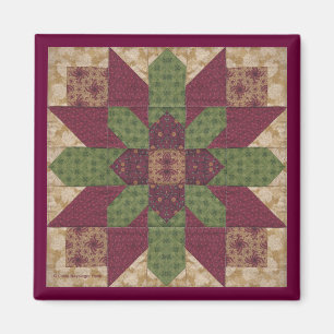Quilted Green Burgundy Star Magnet