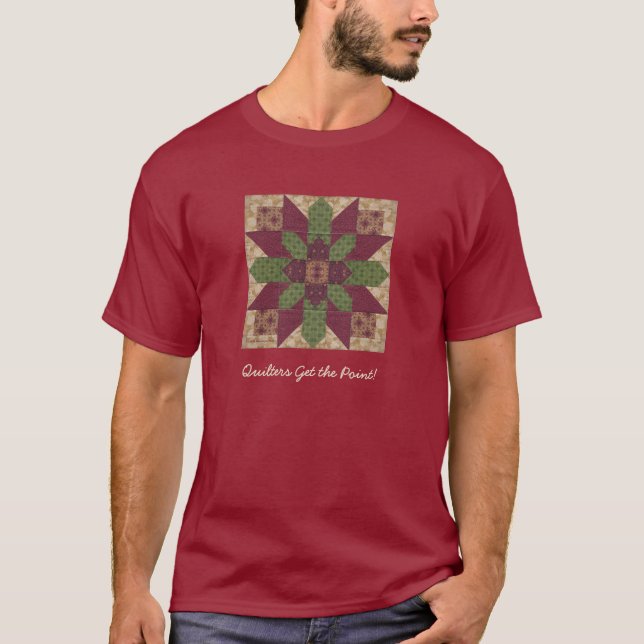 Quilted Green Burgundy Star T-Shirt (Front)