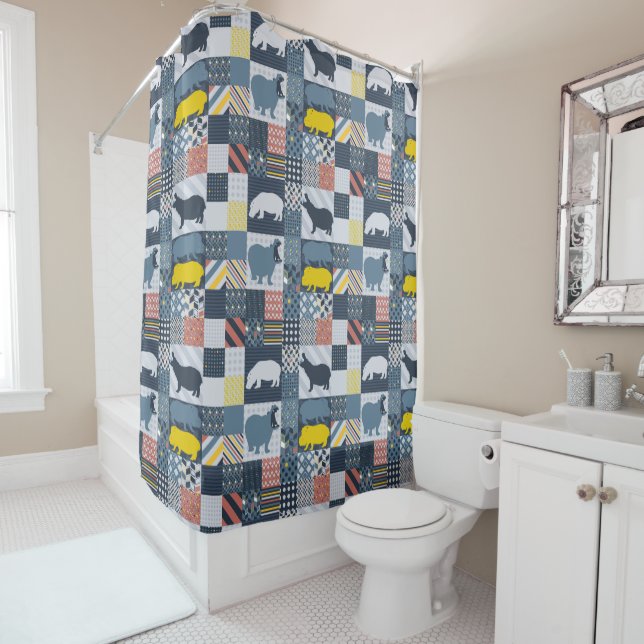 Quilted Hippos Shower Curtain (In Situ)