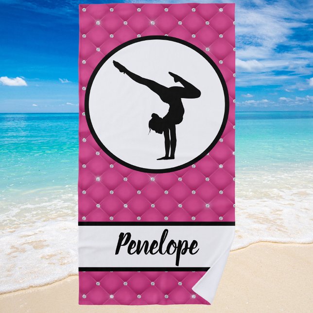 Quilted Hot Pink Faux Rhinestone Handstand  Beach Towel (Creator Uploaded)