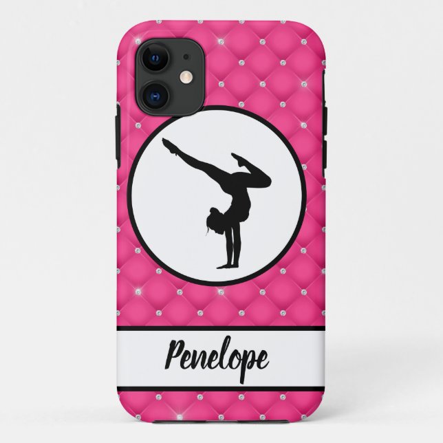 Quilted Hot Pink Faux Rhinestone Handstand    Case-Mate iPhone Case (Back)