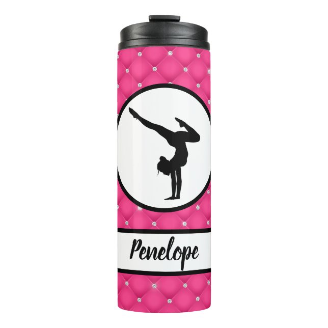 Quilted Hot Pink Faux Rhinestone Handstand   Thermal Tumbler (Front)
