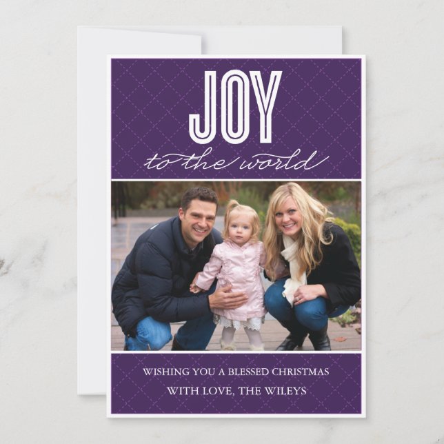 'Quilted Joy' (Plum) Holiday Photo Card (Front)