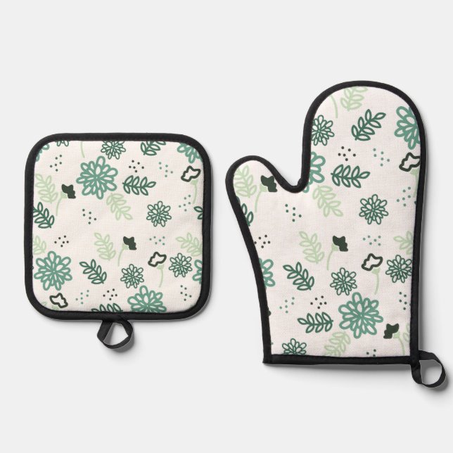 Quilted kitchen glove and oven mitt set m (Front)