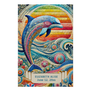 QUILTED LOOK COLORFU JUMPING DOLPHIN SUN & SURF POSTER