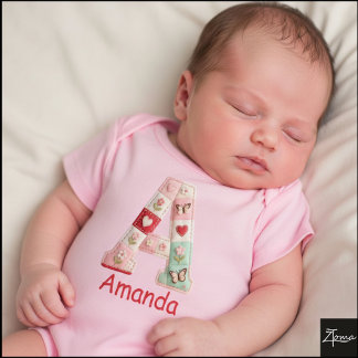 Quilted Patchwork Initial Letter A Nursery Baby Bodysuit