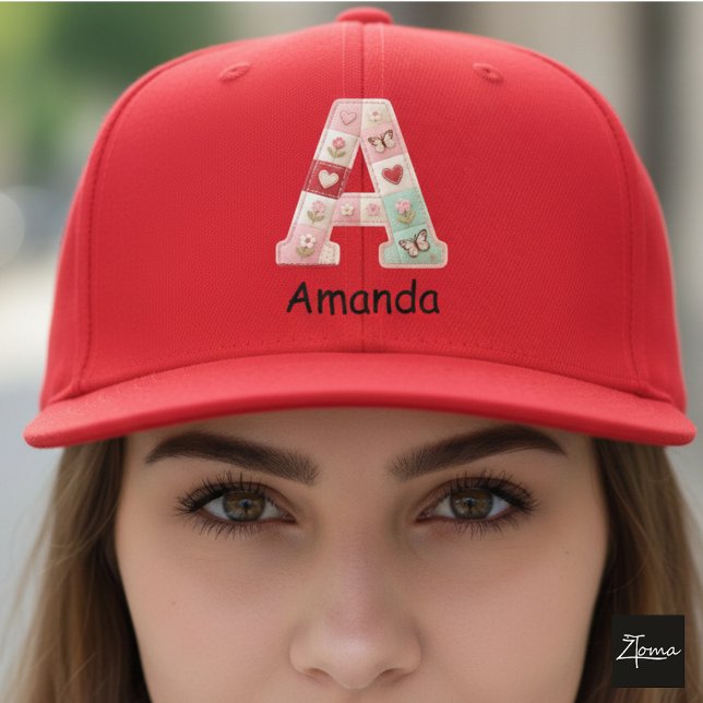 Quilted Patchwork Initial Letter A Nursery Trucker Hat (This is a sample design. There are several models to choose from, with the name and color changed.)