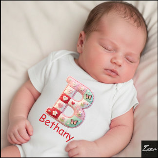 Quilted Patchwork Initial Letter B Nursery Baby Bodysuit