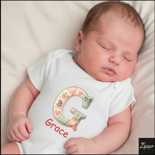 Quilted Patchwork Initial Letter G Nursery Baby Bodysuit