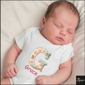 Quilted Patchwork Initial Letter G Nursery Baby Bodysuit