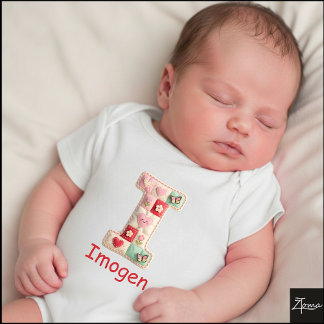 Quilted Patchwork Initial Letter I Nursery Baby Bodysuit