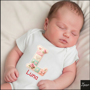 Quilted Patchwork Initial Letter L Nursery Baby Bodysuit
