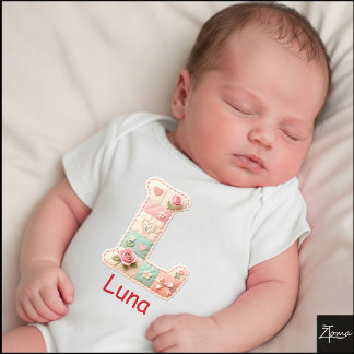 Quilted Patchwork Initial Letter L Nursery Baby Bodysuit