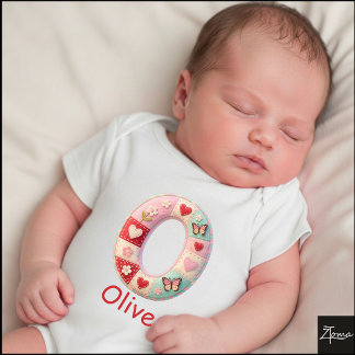 Quilted Patchwork Initial Letter O Nursery Baby Bodysuit
