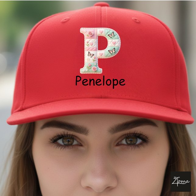 Quilted Patchwork Initial Letter P Nursery Trucker Hat (This is a sample design. There are several models to choose from, with the name and color changed.)