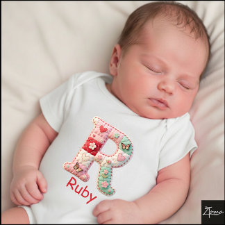 Quilted Patchwork Initial Letter R Nursery Baby Bodysuit