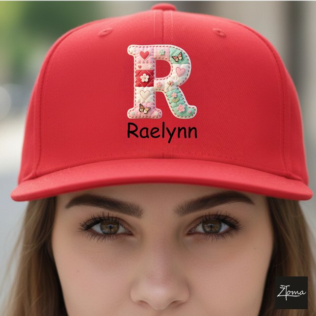 Quilted Patchwork Initial Letter R Nursery Trucker Hat (This is a sample design. There are several models to choose from, with the name and color changed.)