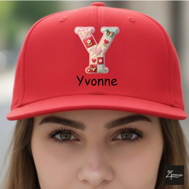 Quilted Patchwork Initial Letter Y Nursery Trucker Hat (This is a sample design. There are several models to choose from, with the name and color changed.)
