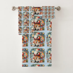 Quilted Patchwork Santa with Christmas Stars Bath Towel Set
