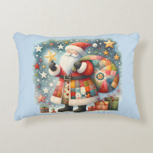 Quilted Patchwork Santa with Christmas Stars Decorative Cushion