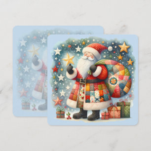 Quilted Patchwork Santa with Christmas Stars Holiday Card