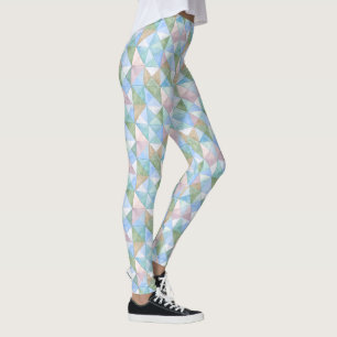 Quilted Patchwork Triangles in Sky Blue and Sage Leggings