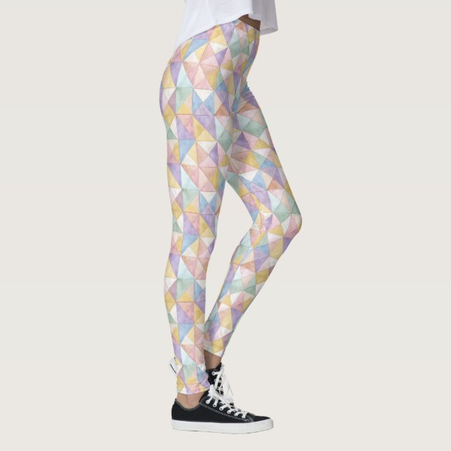 Quilted Patchwork Triangles Peach Lavender sage Leggings (Right)