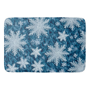 Quilted Pattern Blue and White Snowflakes Bath Mat