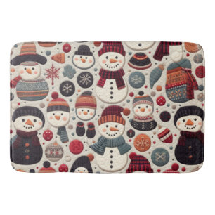 Quilted Pattern of Snowmen Bath Mat