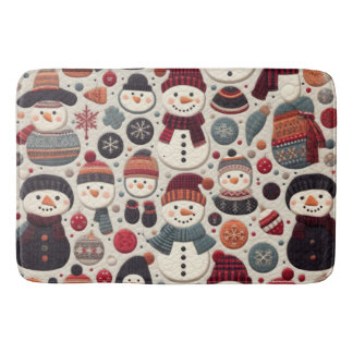 Quilted Pattern of Snowmen Bath Mat