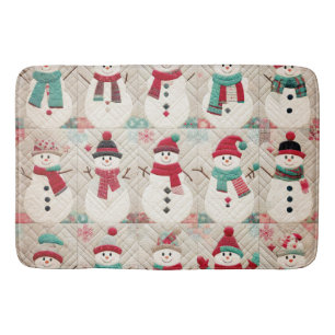 Quilted Pattern of Snowmen Bath Mat