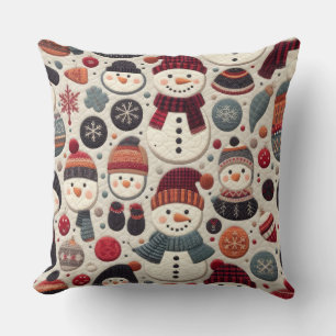 Quilted Pattern of Snowmen Cushion