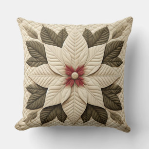 Quilted Pattern Poinsettia Cream Cushion
