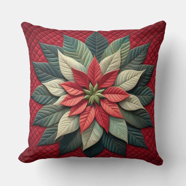 Quilted Pattern Poinsettia Red Cushion (Front)