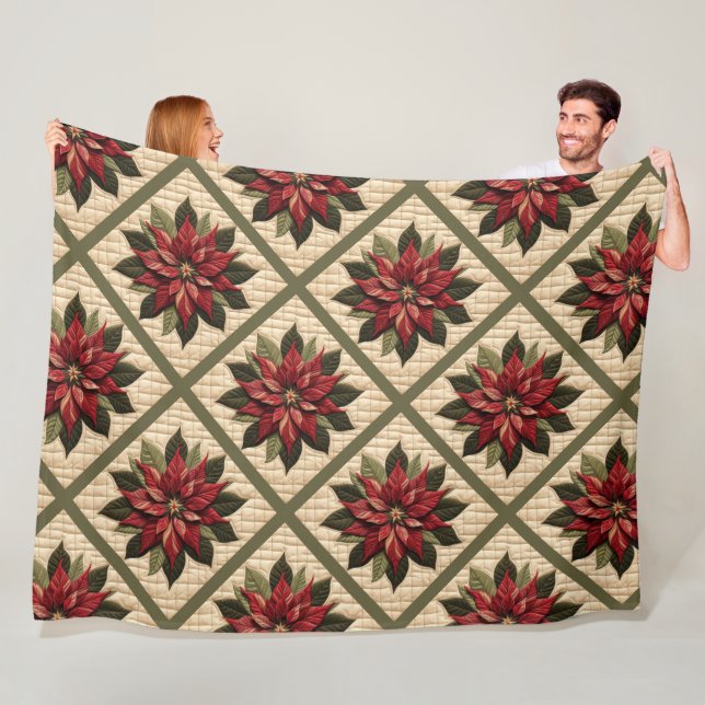 Quilted Poinsettia Fleece Blanket (In Situ)