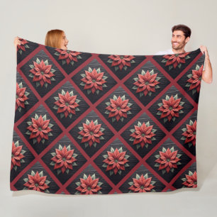 Quilted Poinsettia Fleece Blanket Black