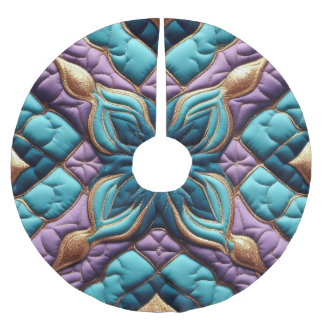 Quilted Purple Turquoise Blue Abstract Design Brushed Polyester Tree Skirt